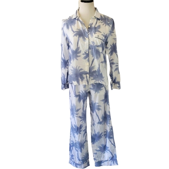 Victoria's Secret Other - Vintage Victoria's Secret Blue/White Palm Tree Pajama Top/Bottom Set Women's XS